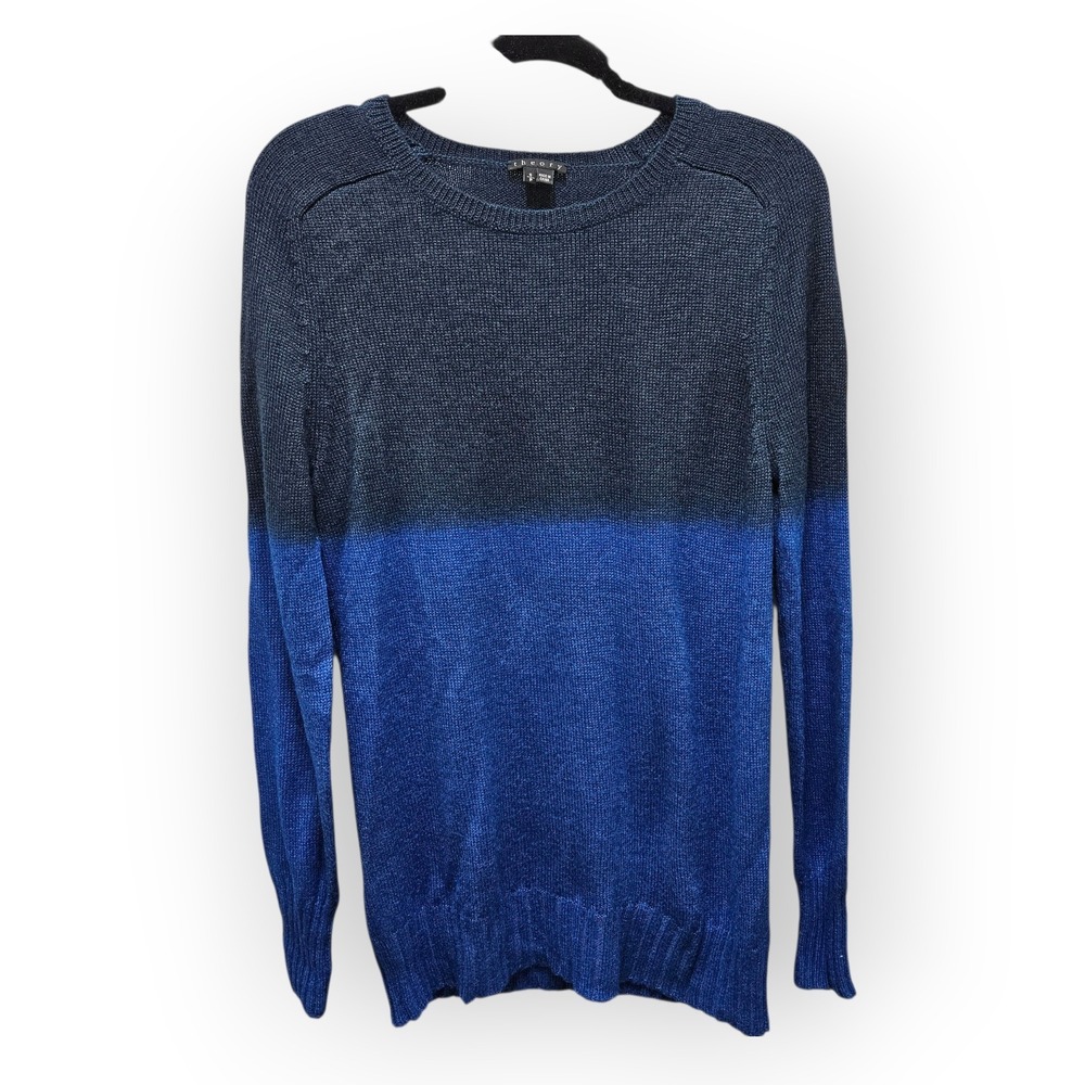 Theory Kazia Leuna Alpaca Silk Blue Ombre Crew Neck Sweater Women's Size S